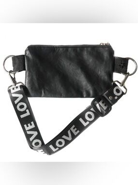 Black Leather Crossbody Pouch with 'LOVE' Strap